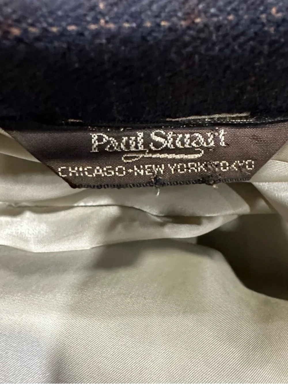 Vintage 80s Paul Stuart Blazer Men’s Silk Wool Blend Navy Check Sport Coat 50LT